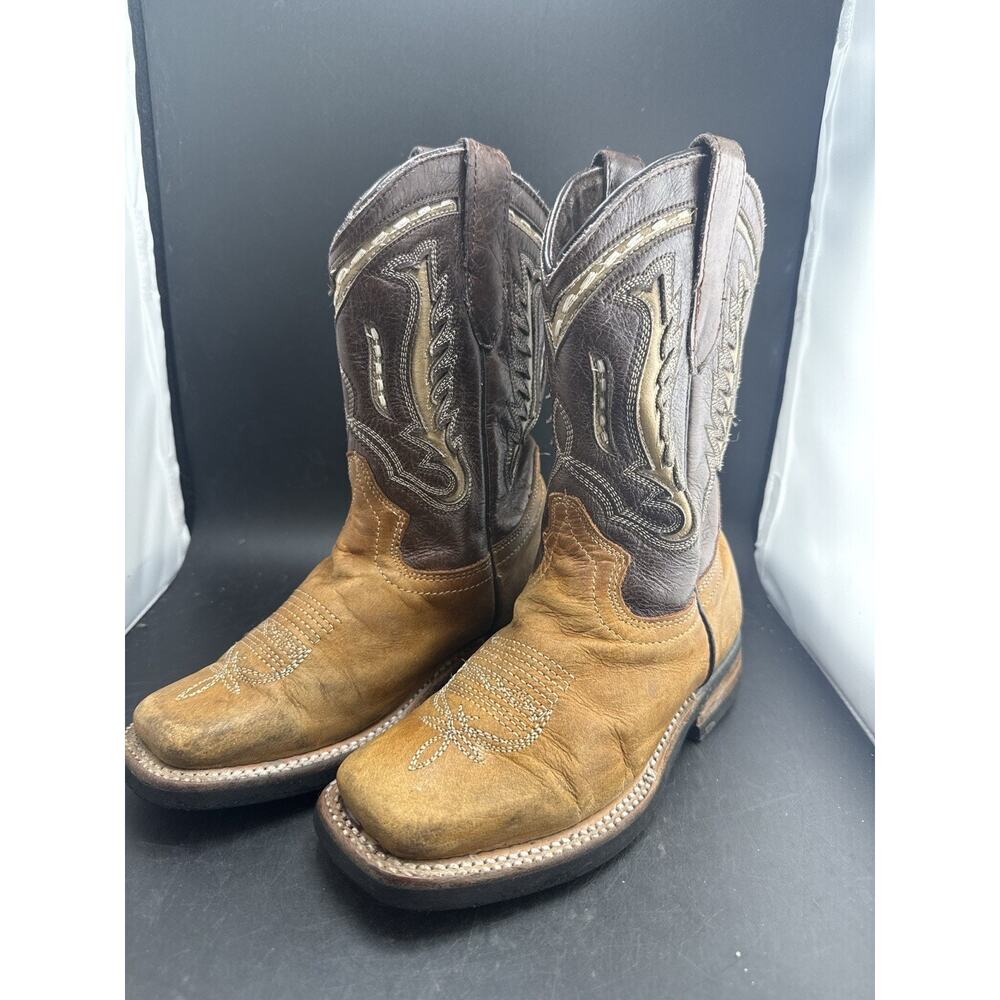 Texas Country Kids Cowboy Boots Youth Size 12 Brown Leather Western Boots